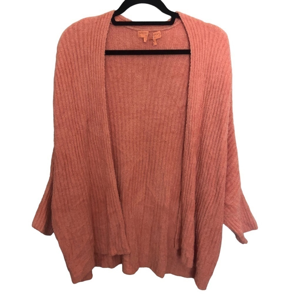 Barefoot Dreams CozyChic Lite Ribbed Shrug Open Front Cardigan Coral - Picture 4 of 9